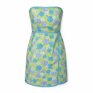 Lilly Pulitzer “Escargot” Strapless Dress 6 — Green & Blue Snail Print Resort